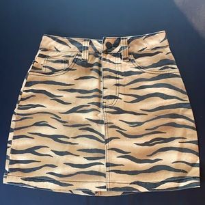Tiger print denim skirt